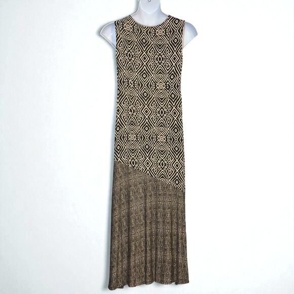 Soft Surroundings Tulum Sleeveless Maxi Dress Medium Tribal Hickory Brown Boho - Picture 8 of 9